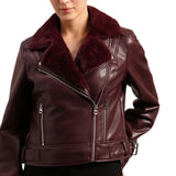 Women's-Leather-Fur-Shearling-Burgundy-Jacket