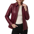 Women's-Maroon-Leather-Shirt-Jacket 