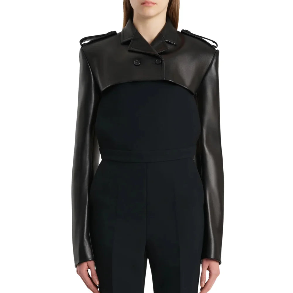 Women's Black Leather Cropped Trench Bolero