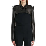Women's Black Leather Cropped Trench Bolero