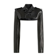 Women's Black Leather Cropped Trench Bolero