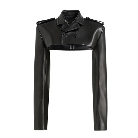 Women's Black Leather Cropped Trench Bolero