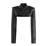 Women's Black Leather Cropped Trench Bolero