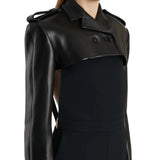 Women's Black Leather Cropped Trench Bolero