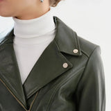 Women's -Leather-Olive-Green-Biker-Jacket