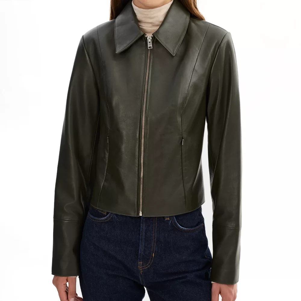 Women_s_Olive_Green_Shirt_Collar_Genuine_LeatherJacket