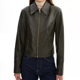 Women_s_Olive_Green_Shirt_Collar_Genuine_LeatherJacket
