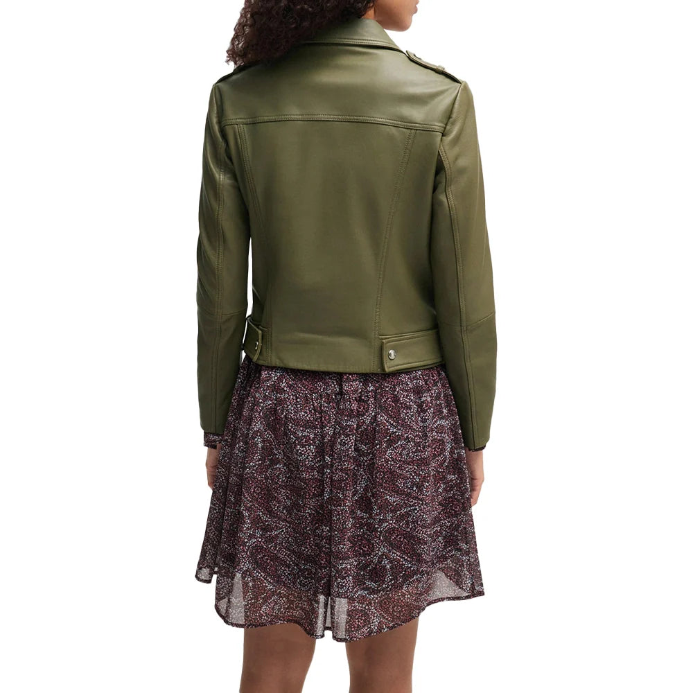Womens-Biker-Green-Leather-Jacket