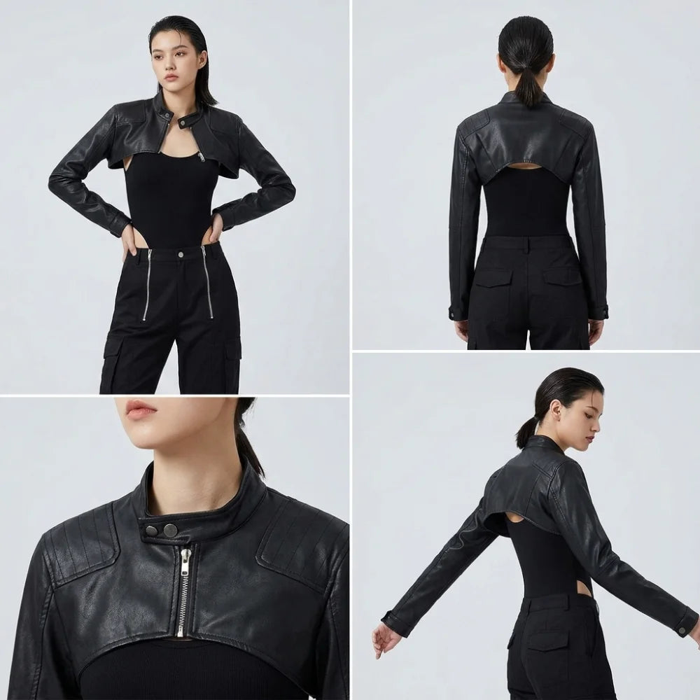 Women's Black Leather Bolero Shrug Jacket