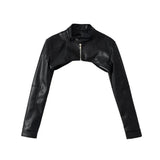 Women's Black Leather Bolero Shrug Jacket