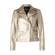 Women's Lapel Light Gold Leather Biker Jacket