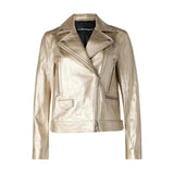 Women's Lapel Light Gold Leather Biker Jacket
