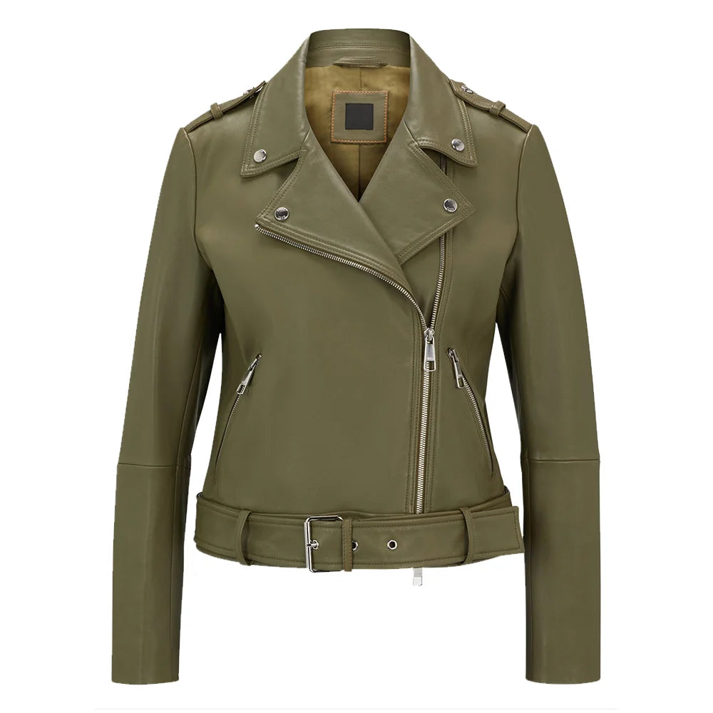 Womens-Olive-Green-Leather-Biker-Jacket