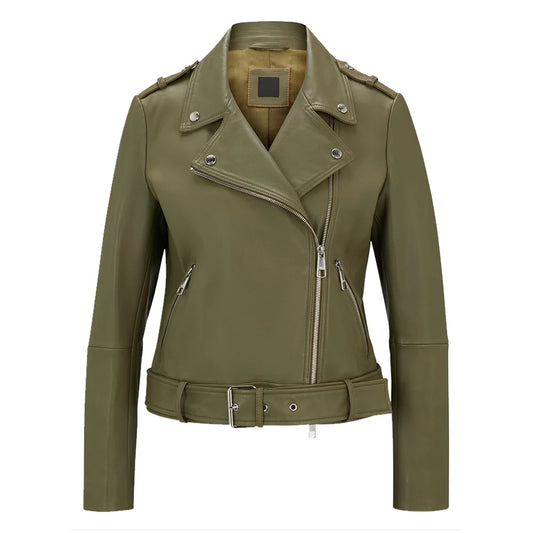 Womens-Olive-Green-Leather-Biker-Jacket