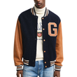 Men’s Navy & Tan Varsity Wool and Leather Jacket