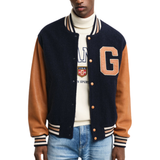 Men’s Navy & Tan Varsity Wool and Leather Jacket