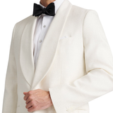 Men’s ivory tuxedo dinner jacket with black trousers