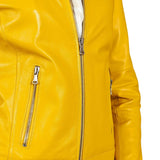 Yellow-Cafe-Racer-Leather-Jacket-Front- Zipper