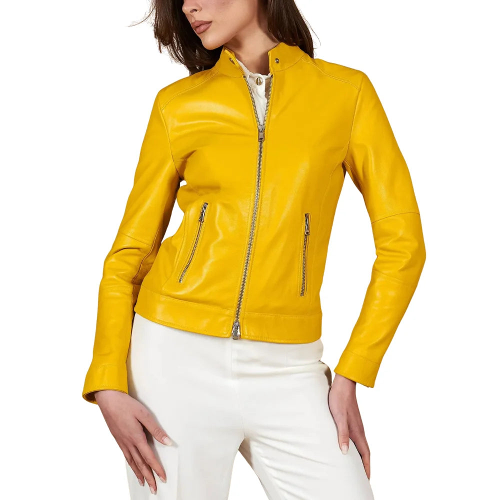 Yellow-Leather-Cafe-Racer-Jacket-Women's