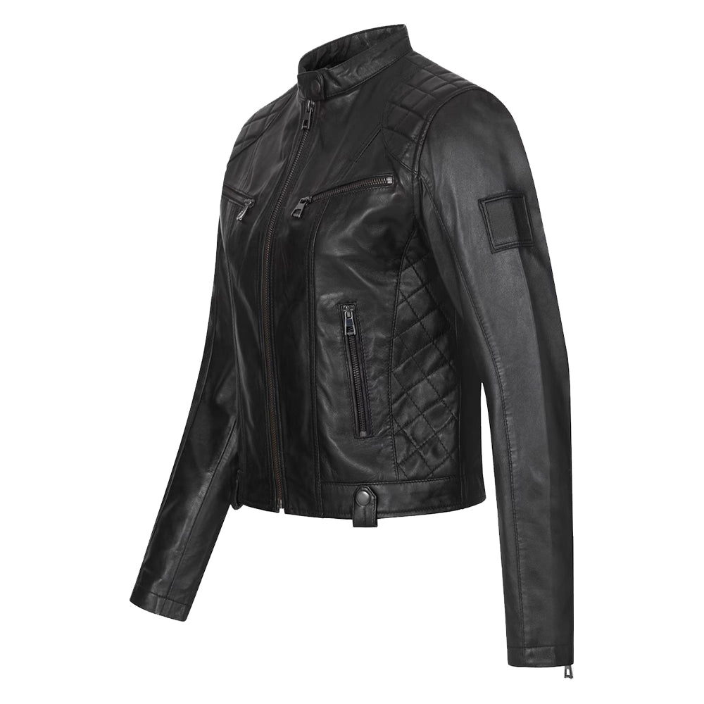 Olivia Slim Fit Womens Black Leather Moto Jacket