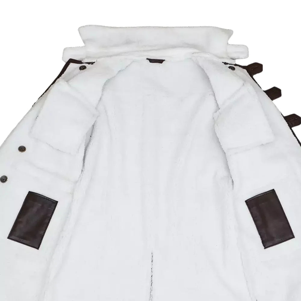 Men's Brown Real Leather Sherpa Lining Bane Coat - Winter Coat