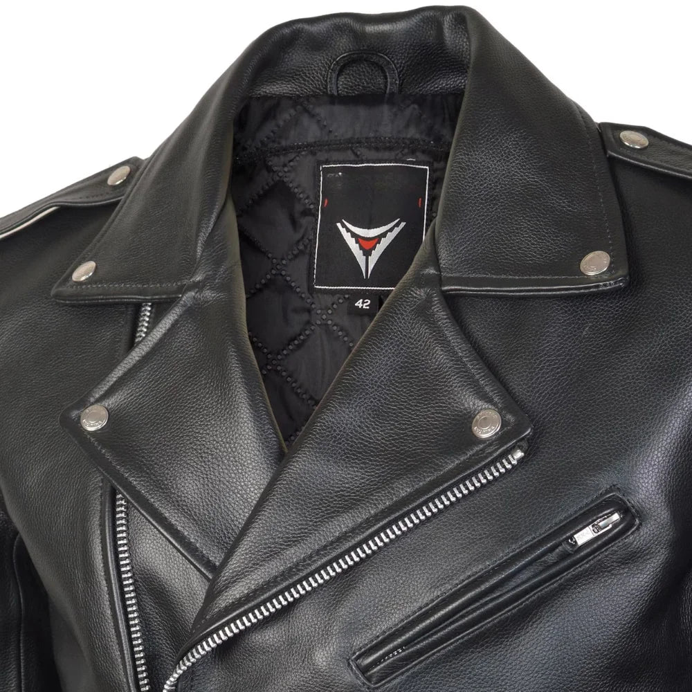 Mens Brando Belted Black Biker Leather Jacket
