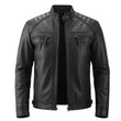 Men's Black Real Lambskin Leather Cafe Racer Jacket — Diamond Pattern Shoulders