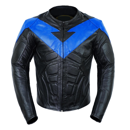Mens Night Black Protective Leather Motorcycle Jacket with Armor