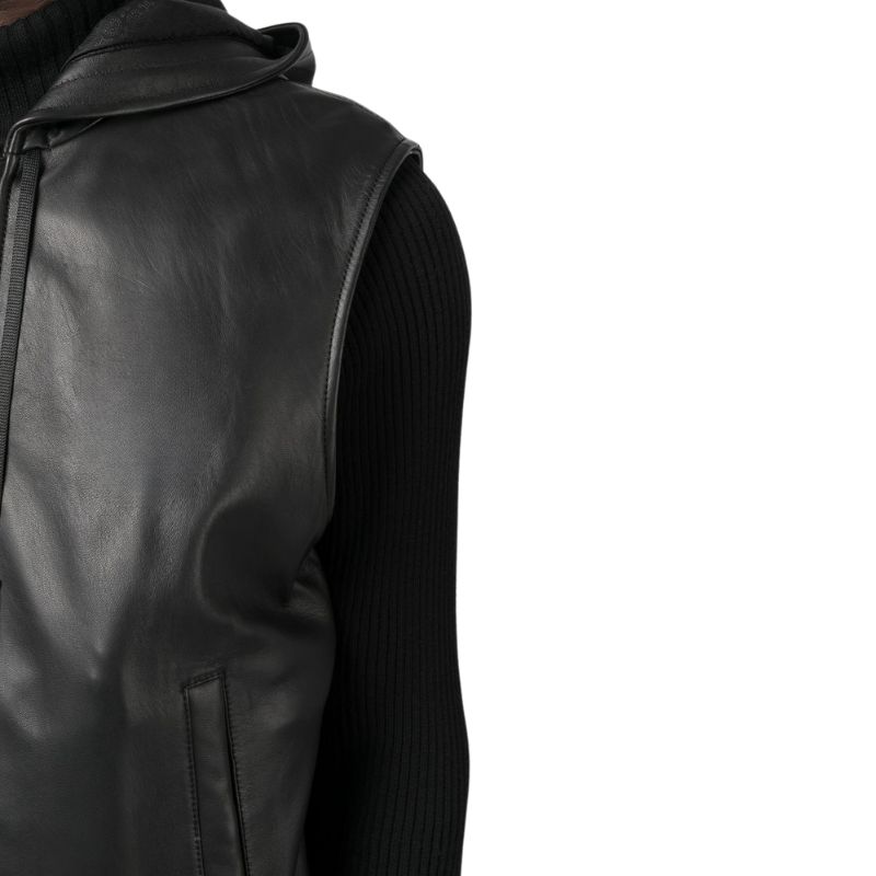 Black Leather Vest With Hood
