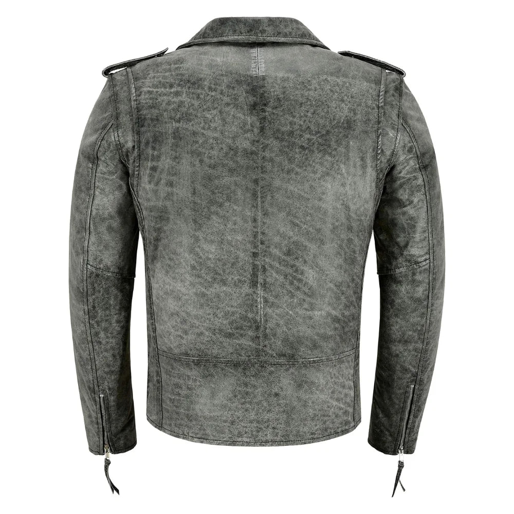 Men's Brando Real Leather Grey Buff Biker Jacket