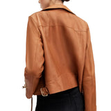 Women’s Tan Real Leather Biker Jacket - Trendy Jacket