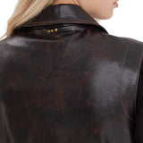 Women’s Black Cognac Aged Lambskin Leather Vest with Belted Waist
