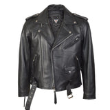 Mens Brando Belted Black Biker Leather Jacket
