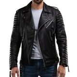 Men's Quilted Real Motorcycle Leather Jacket Black
