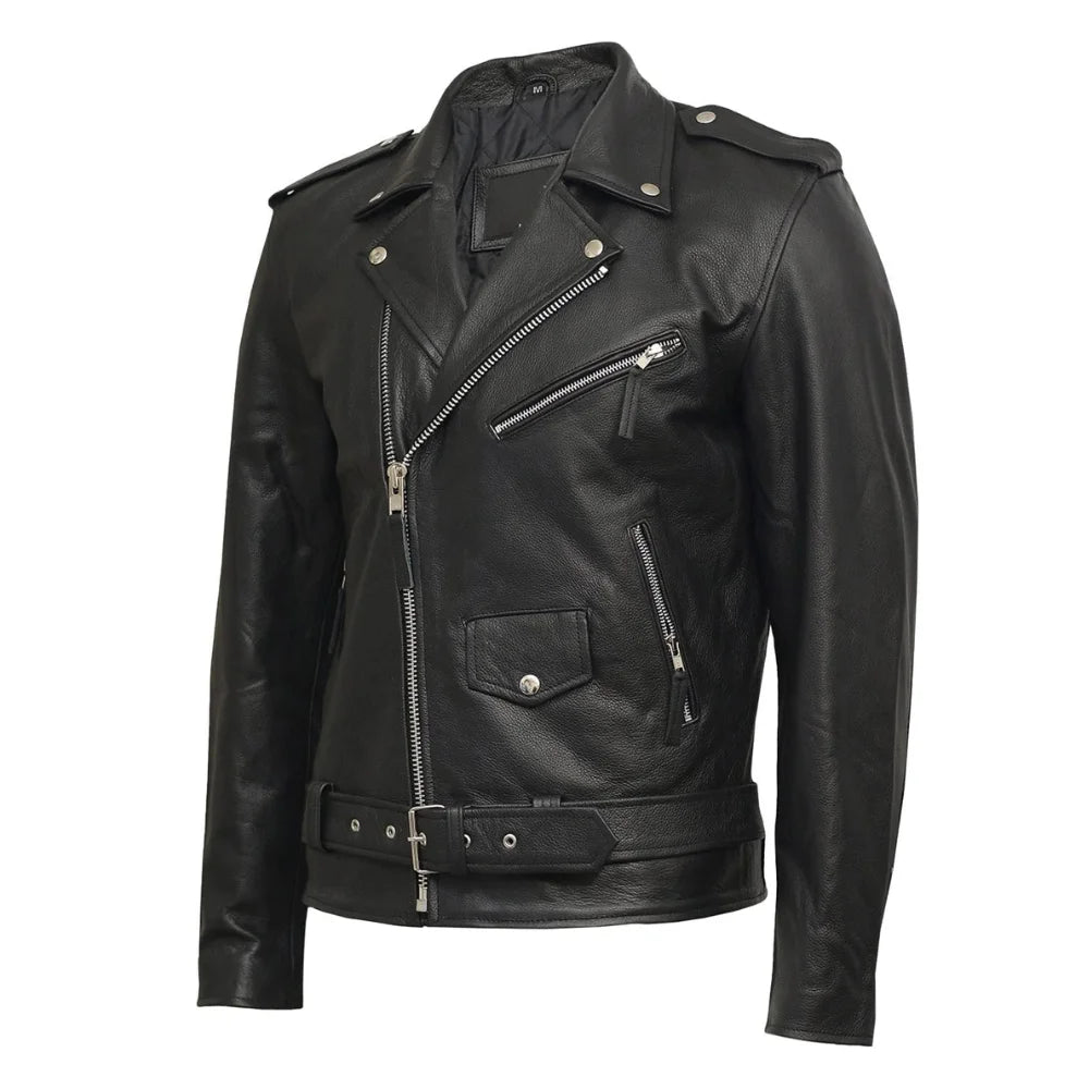 Brando Mens Genuine Leather Biker Jacket Cowhide