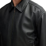 Men's Lamsbkin Black Relaxed Fit Black Bomber Jacket