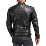 Mens Padded Black Cafe Racer Leather Jacket
