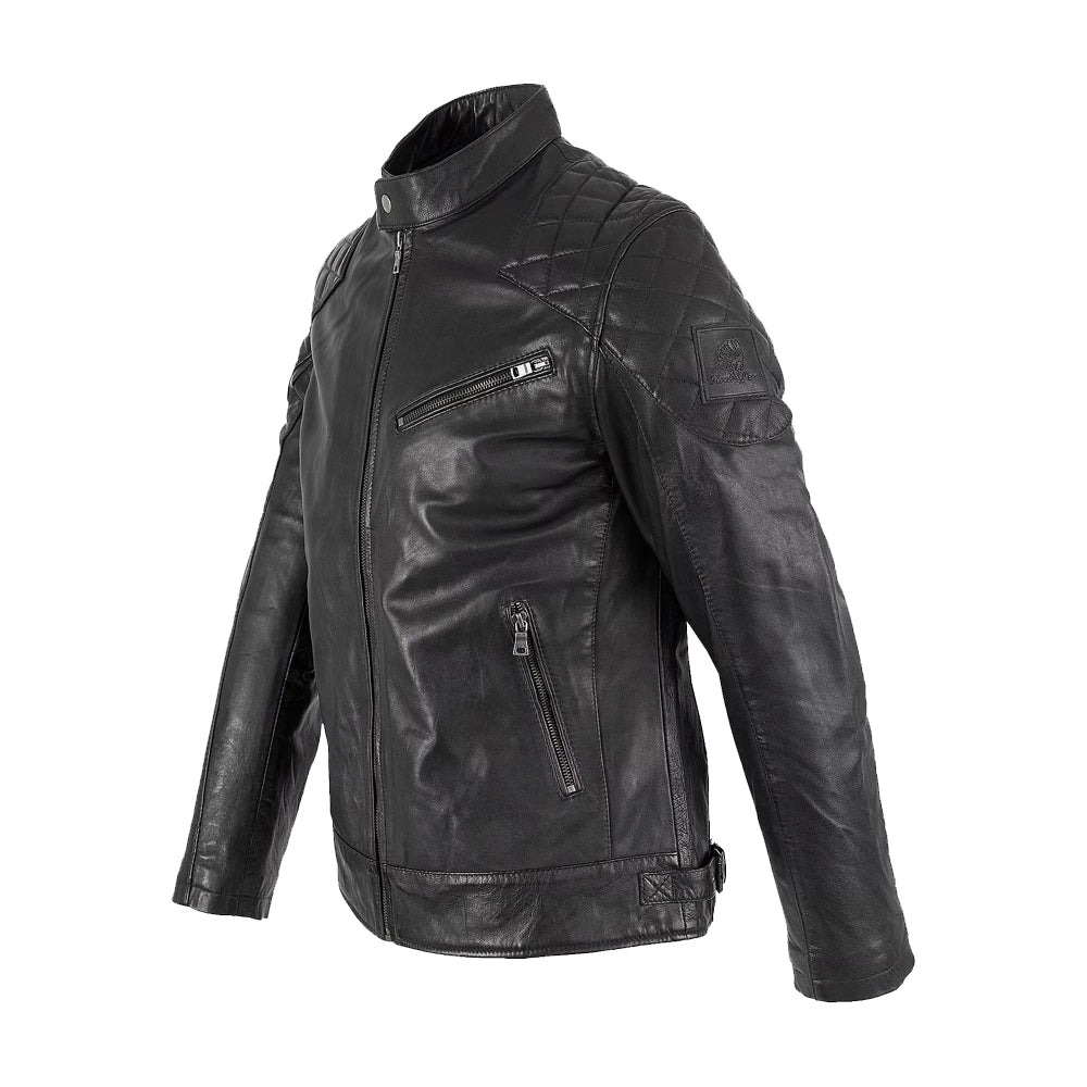 Mens Padded Black Cafe Racer Leather Jacket