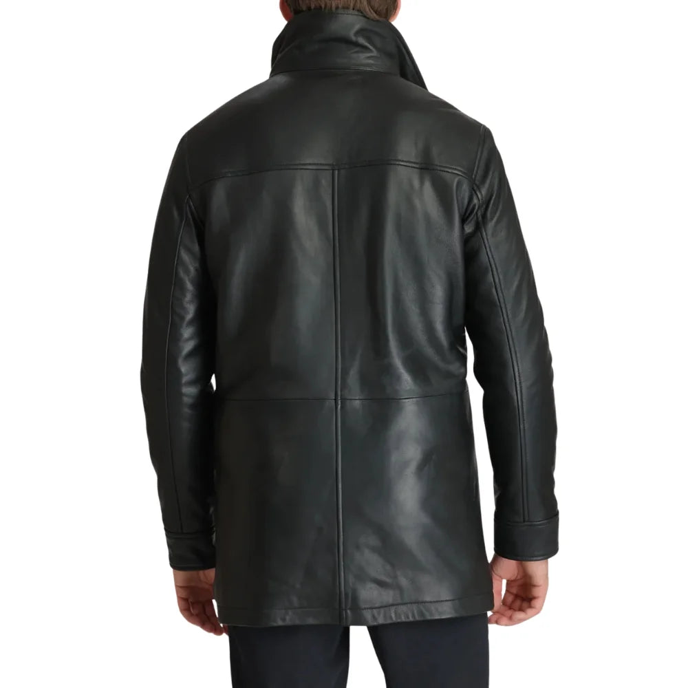 Men's Black Real Lambskin Leather Insulated Car Coat