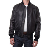 Men's Lightweight Black Cowhide Leather Bomber Jacket
