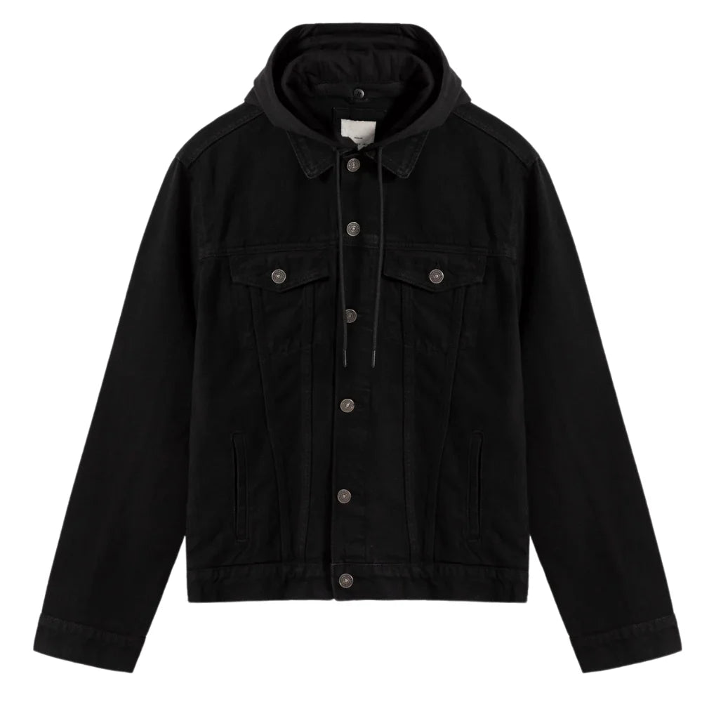 Black Hooded Denim Jacket Mens
