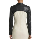 Women's Belted Black Leather Bolero Jacket