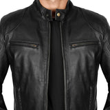 Black lambskin cafe racer jacket for tall men