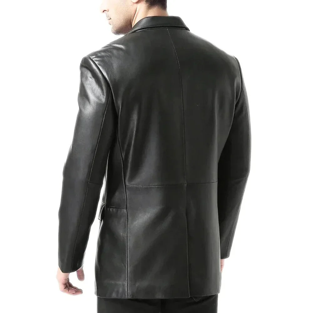 Black leather blazer for men between six and six foot four