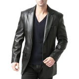 Men's Two Button Real Lambskin Black Leather Blazer