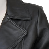 Real Lambskin Notch Lapel Ladies Black Leather Blazer - Close Up