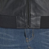 Rib-knit cuffs on men’s black lambskin leather jacket