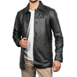 Victor Black Mens 3/4 Length Lambskin Leather Car Coat