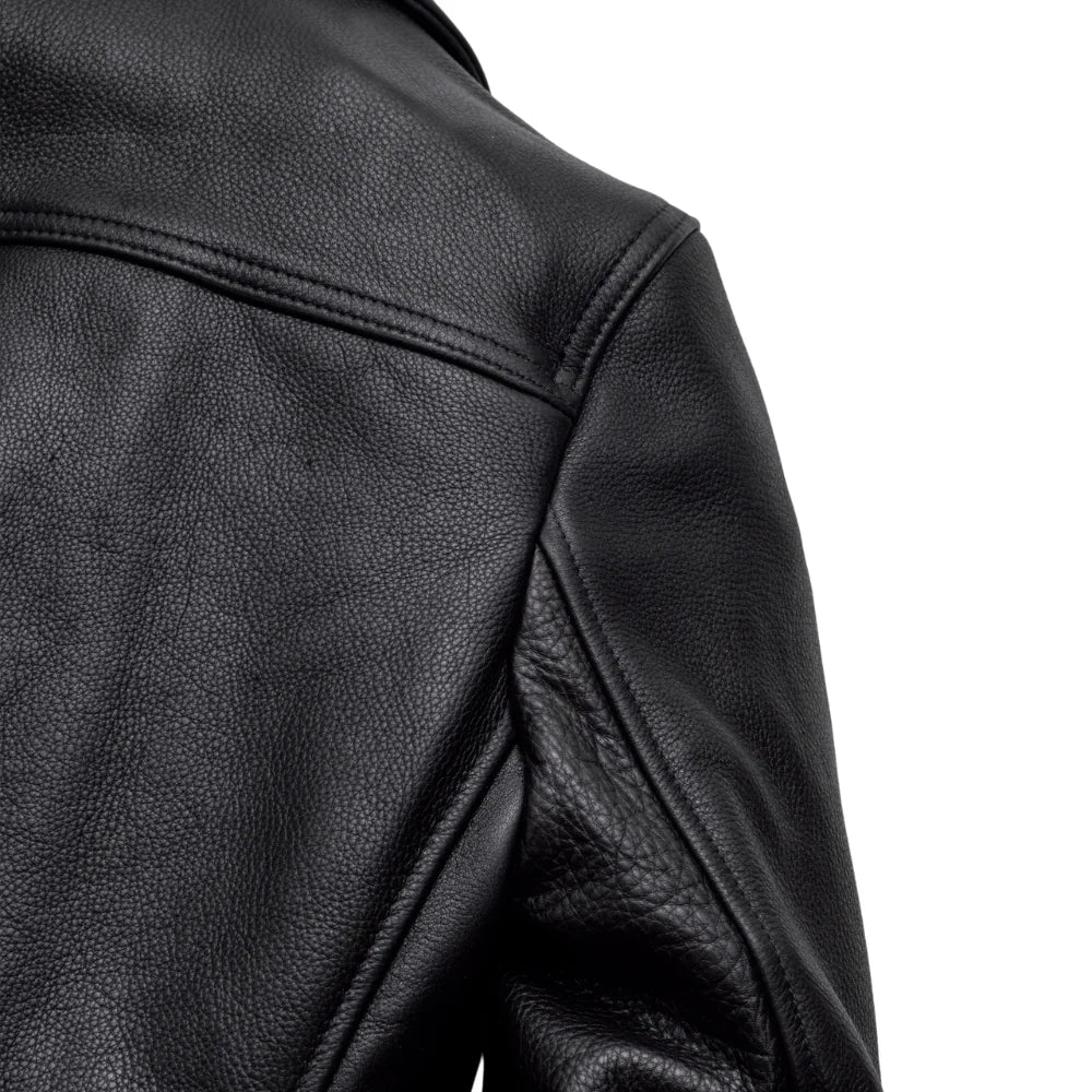 Men's Black Pebbled Cowhide Leather Car Coat