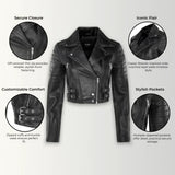 Women’s Black Cropped Leather Biker Jacket
